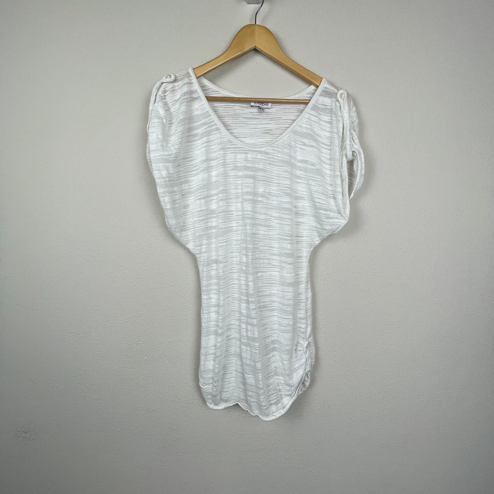 Bebe White Coverup Top One‎ Size Burnout Short Sleeve Modal Nylon Coastal